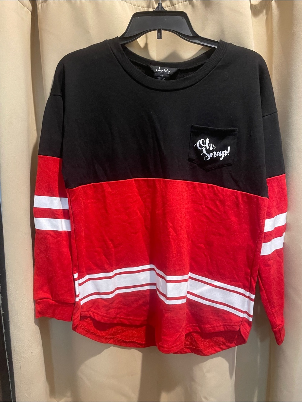 Justify Oh Snap! Christmas Holidays Colorblock Red & Black Long Sleeve Shirt
